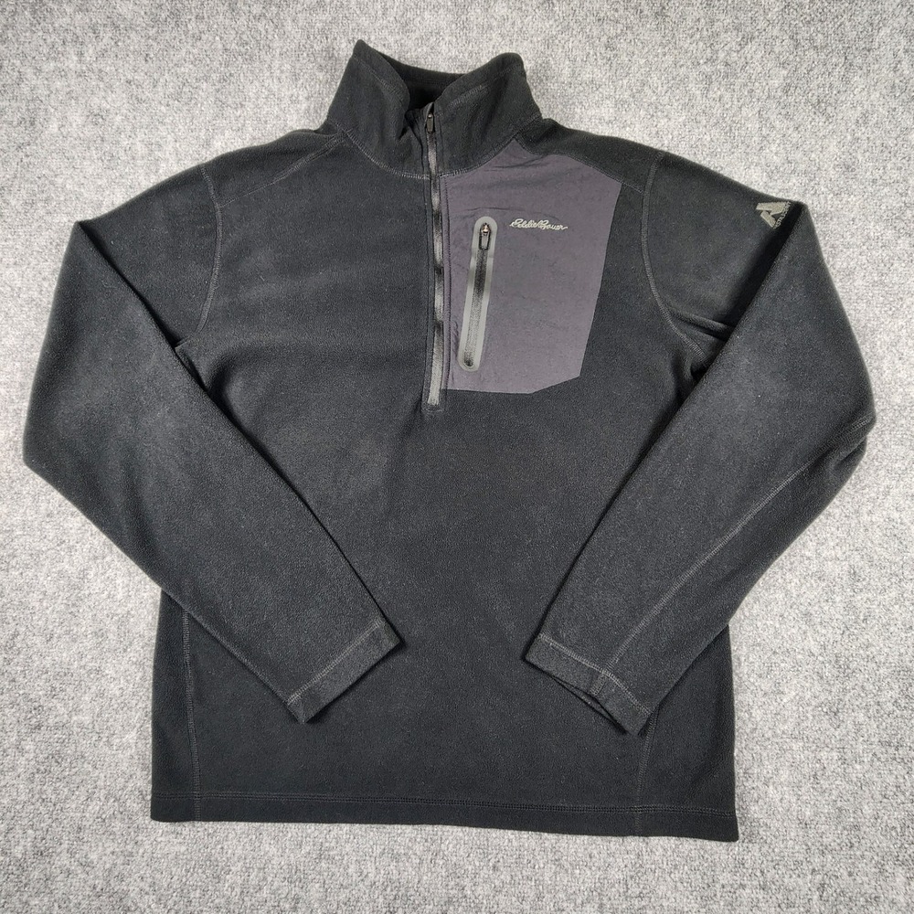 Eddie Bauer First Ascent Mens Black Quarter Zip Fleece Pullover Medium M Pocket